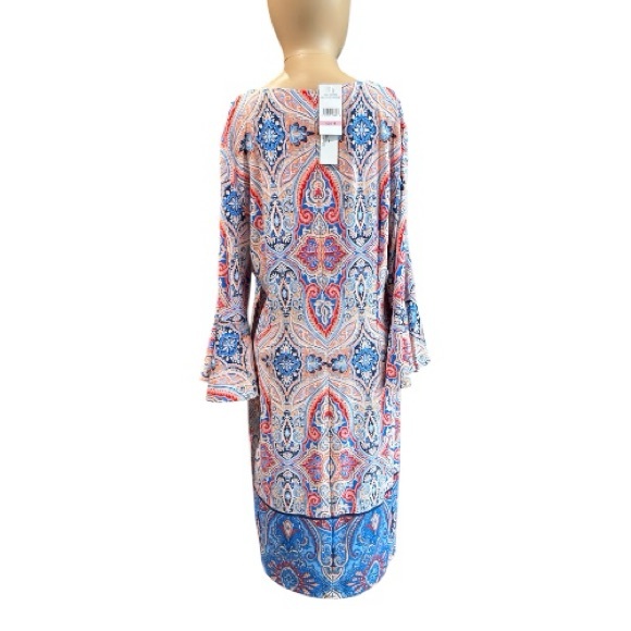 Nicole Miller Clementine and Sky Colored, Paisley, Long Sleeve Dress Size 10 - Picture 3 of 6